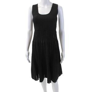 Isaac Womens Ribbed Scoop Neck Pleated Sleeveless Shift Dress Black Size Small